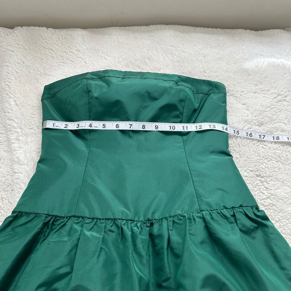 J Crew Womens Dress Size Petite 4 Emerald Green 100% Silk Waist Strapless‎ - Picture 3 of 9